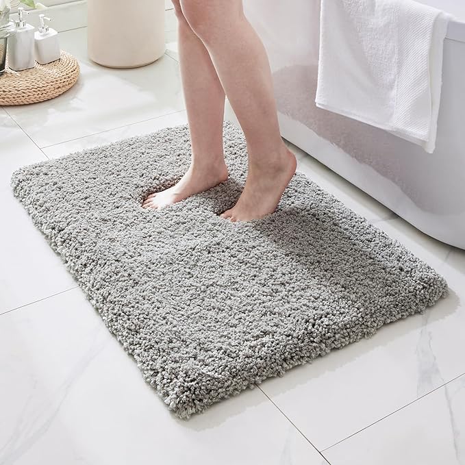 Gray Bathroom Rug 24x36 Non Slip Fluffy Bath Mat for Bathroom Floor Washable Plush Luxury Bath Rug for Tub Soft Shaggy Absorbent Shower Sink Mat