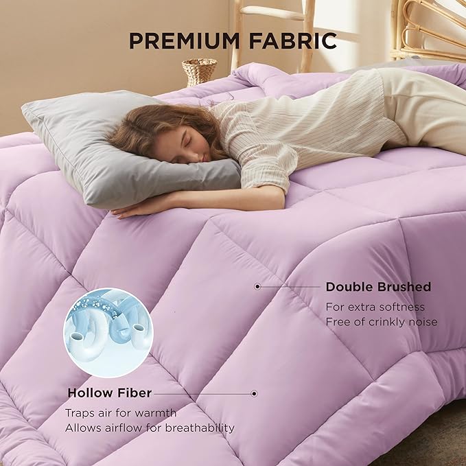 Bedsure Comforter Duvet Insert - Quilted Comforters Full Size, All Season Duvet, GentleSoft Down Alternative Bedding, with 8 Tabs, Gifts for Women/Men, Light Purple, Full 86 x 82 Inches