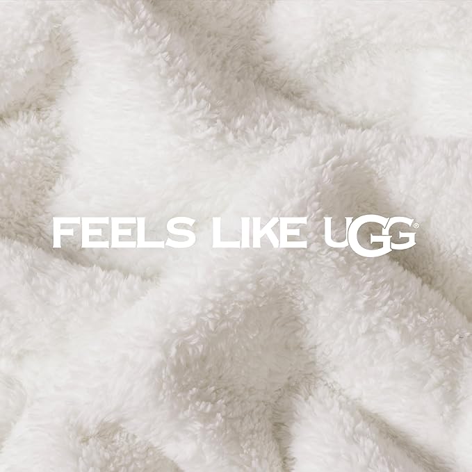 UGG Plush Twin Blanket, Soft Cozy Fleece Blanket for Bed, Luxury Fluffy Oversized Throw for Couch, Washable Hypoallergenic Cute Room Decor, 66" x 90", White Snow (Whitecap)