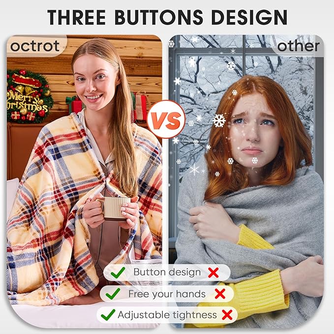 Heated Blanket Electric Throw, 50X60, Heating Throw with 10 Heating Levels & 8 Hours Auto Off, Plaid Checkered Sherpa Blanket Warmer for Adults, Farmhouse Home Decor for Couch Bed Office Gifts for Mom