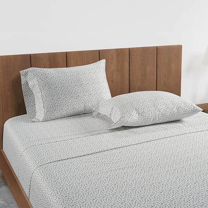 LANE LINEN Cal King Sheet Set – 450 Thread Count 100% Cotton Bedsheets, Soft Sateen Weave, 15” Deep Pocket Fully Elasticized Fitted Sheet, Hotel Quality Bedding Sheets & Pillowcases, Misty Dot