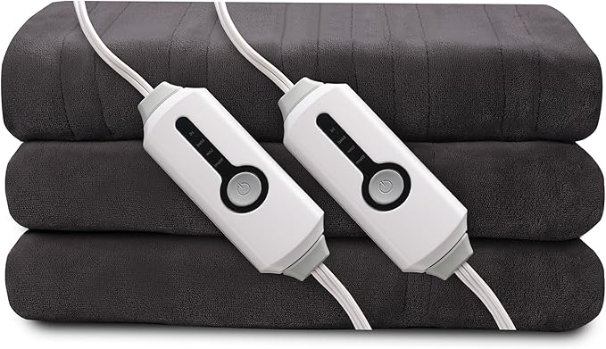 Electric Heated Blanket 84"x90" Queen Size, Soft Coral Fleece, Dual Controllers with 4 Heating Levels and 10 Hours Auto-Off, Machine Washable, Cozy Plush Fabric for Home, Dark Grey