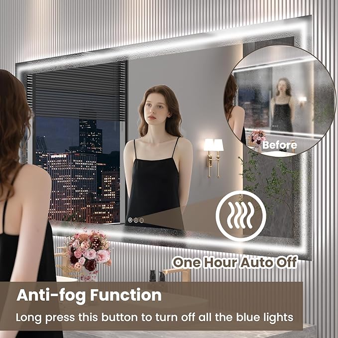 84"X32" LED Bathroom Mirror with Front Lights and Backlit, Anti-Fog, Dimmable, Shatter-Proof Tempered Glass, Lighted Bathroom Vanity Mirror for Wall with 3 Colors, Memory Function