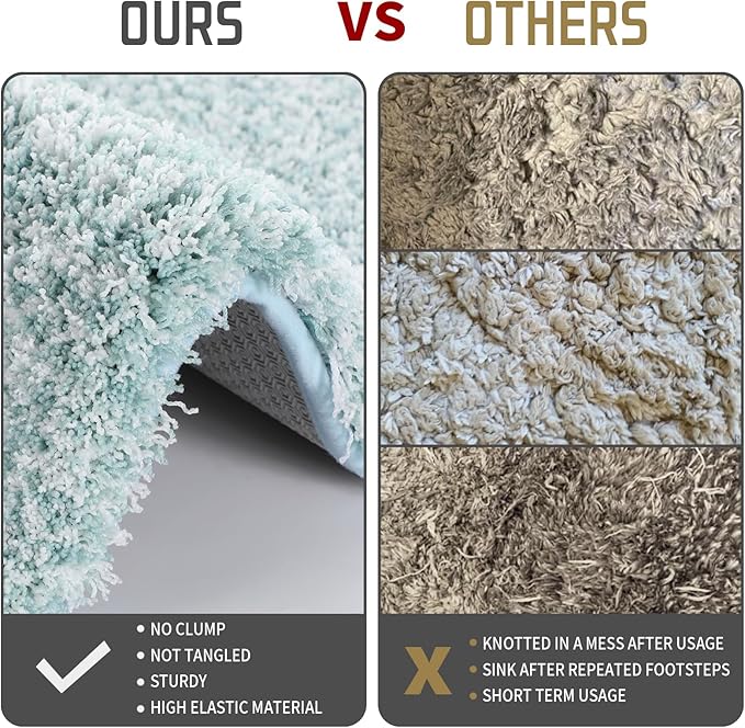 Yimobra Luxury Bathroom Rugs, Fluffy Bath Mats, Non Slip, Water Absorbent Microfiber, Machine Washable, Plush Carpet Shower Rugs, Thick Matts for Bathroom Floor/Tub, 44"x 24", Sky Light Blue and White