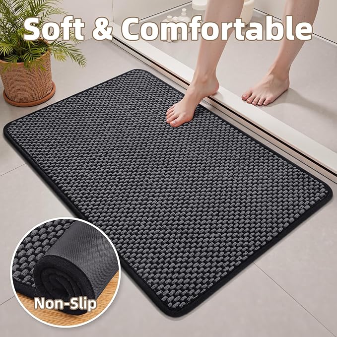 PADOOR-Bath Mat Runner-Super Absorbent Chenille Bathroom Mats-Rubber Backed Bath Mats for Bathroom Non Slip, Easy Clean Bathroom Runner Rugs Front of Bathtub,Shower Room,Sink-24×48