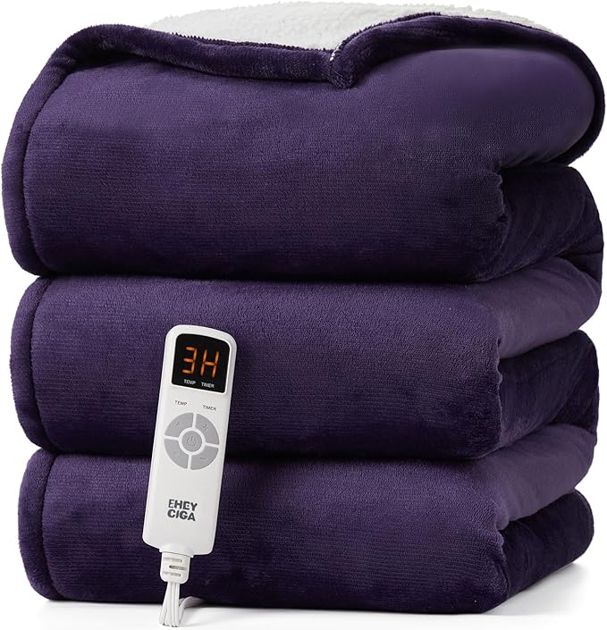 EHEYCIGA Heated Blanket Electric Blanket Full Size - Heating Blanket with 9 Heating Levels & 10 Hours Auto Off, Soft Cozy Sherpa Washable Blanket with Fast Heating, 72 x 84 Inches