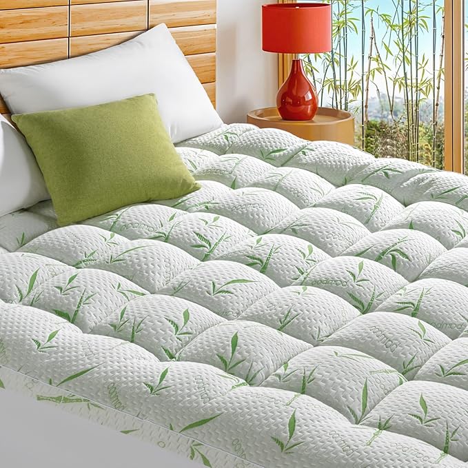 Mattress Topper Short Queen Size,Viscose Made from Bamboo Pillow Top Mattress Topper,1200 GSM Cooling Mattress Pad,2In Extra Thick Pillow Top for Back Pain with 8"-18" Deep Pocket(60"x75")