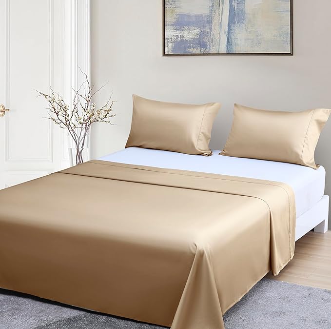Beckham Hotel Collection King Sheet Set 100% Cotton, 500TC Luxury Sateen Bedding, 16” Deep Pocket, Moisture-Wicking, 4-Piece, Sand