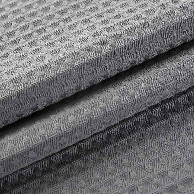 Barossa Design Long Fabric Waffle Weave Shower Curtain 75 inch Height, Hotel Luxury Spa, 230 GSM Heavy Duty, Water Repellent, Machine Washable, Gray Pique Pattern, 71x75