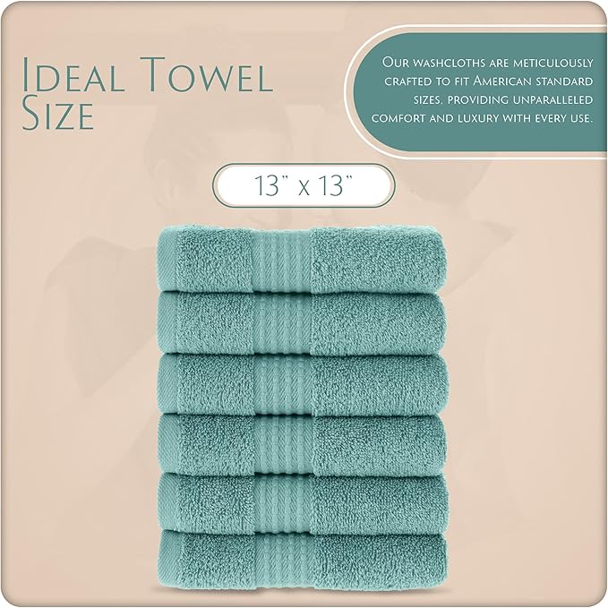 MAURA Basics Turkish Cotton Washcloth Towel Set High Performance Bathroom Essentials with Hanging Loops, Standard Size 13”x13”, Ideal for Daily Comfort, Seafoam