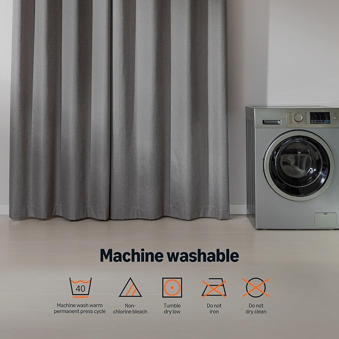 Amazon Basics Faux Linen Blackout Curtains for Bedroom and Living Room, 2-Piece Set with Grommets, 42" W x 84" L, Grey