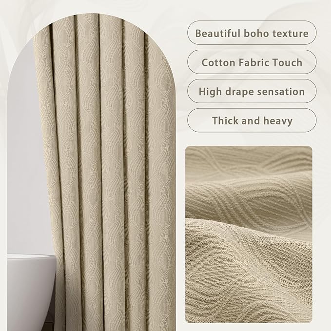Awellife Modern Farmhouse Shower Curtains for Bathroom Fabric Beige Cotton Touch Bohemian Geometric Minimalist 72" L X 72" W