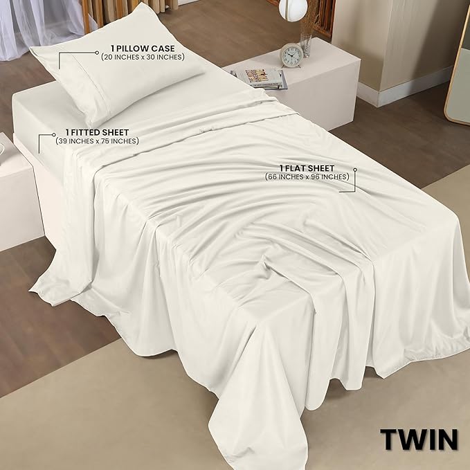 Utopia Bedding Twin Sheet Set – 3 Piece Bed Sheets for Twin Size Bed, Soft and Breathable Microfiber, Includes 1 Fitted Sheet, 1 Flat Sheet and 1 Pillowcase (Ivory)