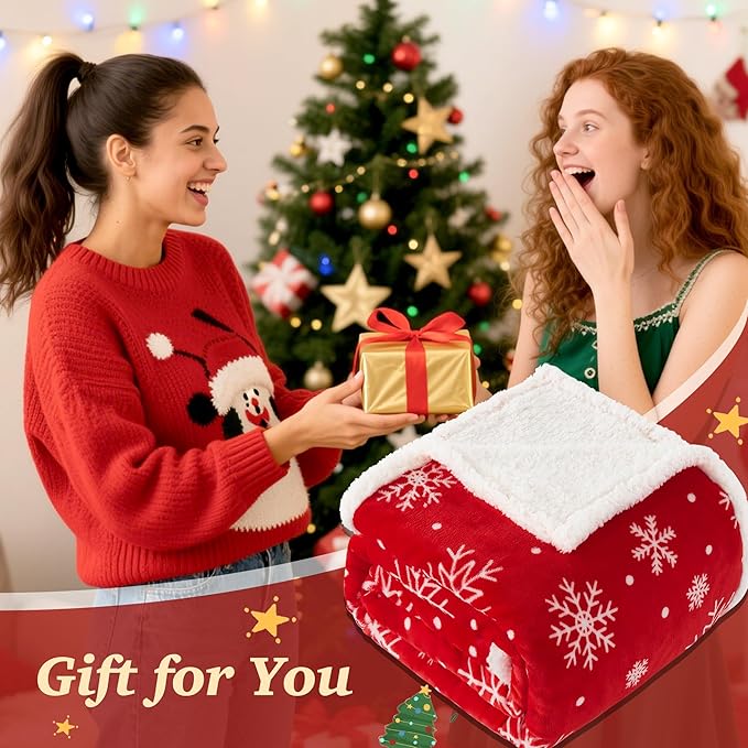 Touchat Red Sherpa Christmas Throw Blanket, Fuzzy Fluffy Soft Cozy Blanket, Fleece Flannel Plush Microfiber Blanket for Couch Bed Sofa (50" X 60",Red Snowflake)