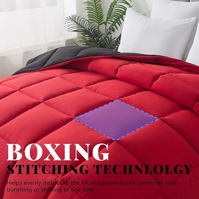 Cosybay Down Alternative Comforter (Red/Black, Twin) - All Season Soft Quilted Twin Size Bed Comforter - Duvet Insert with Corner Tabs -Winter Summer Warm Fluffy, 64x88 inches