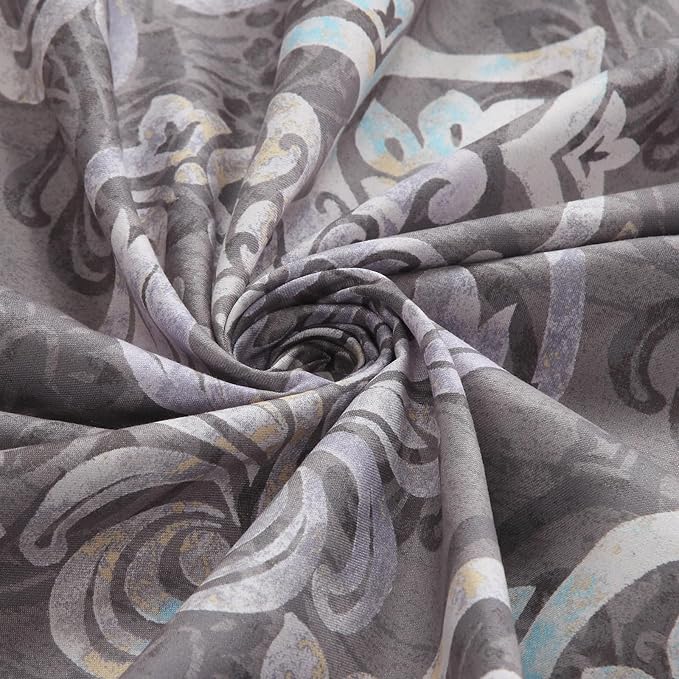Gray and Purple Shower Curtain, Baroque Medallion Print Bath Curtain, Waterproof Polyester Fabric, 72" W x 72" H