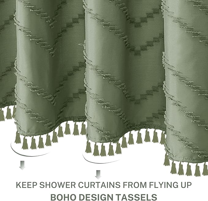 Sage Green Shower Curtain for Bathroom Boho Shower Curtain Cloth Textured Tufted Chevron Elegant Shower Curtains Waterproof for Bathroom 72" x 72"