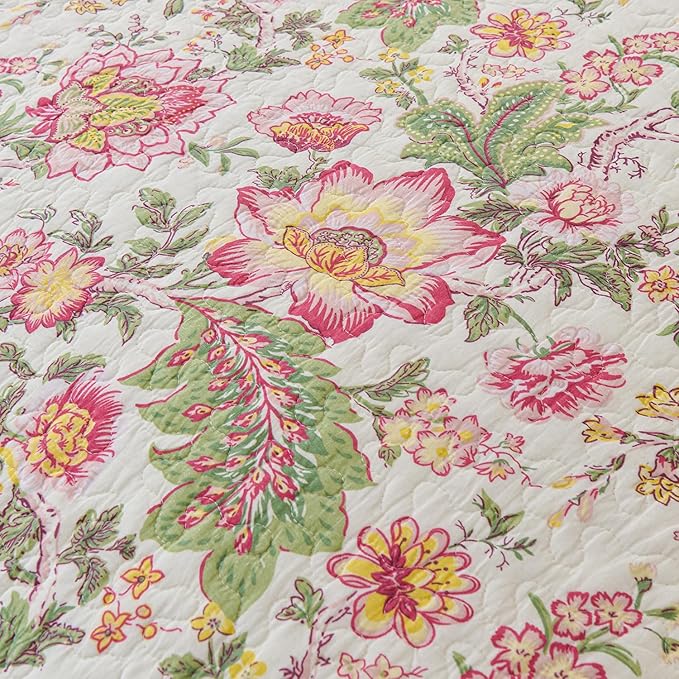 Cmfshape Floral Quilt Sets Bedspread Set 100% Cotton Bedding Set, All Season Use Lightweight Reversible Coverlet Quilts with 2 Pillow Shams(King 106"x96")