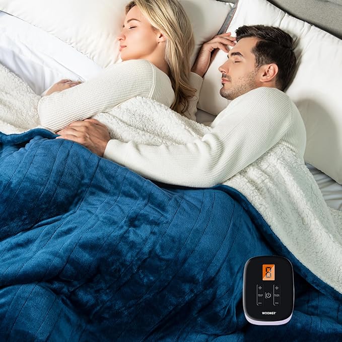 WOOMER [5-Year Warranty] Electric Blanket Full Size,Durable Flannel and Soft Sherpa,Dual Control,77”×84” Heated Throw Blanket, 10 Heat Levels&0.5-12h auto-Off,Energy Efficient,ETL Certified