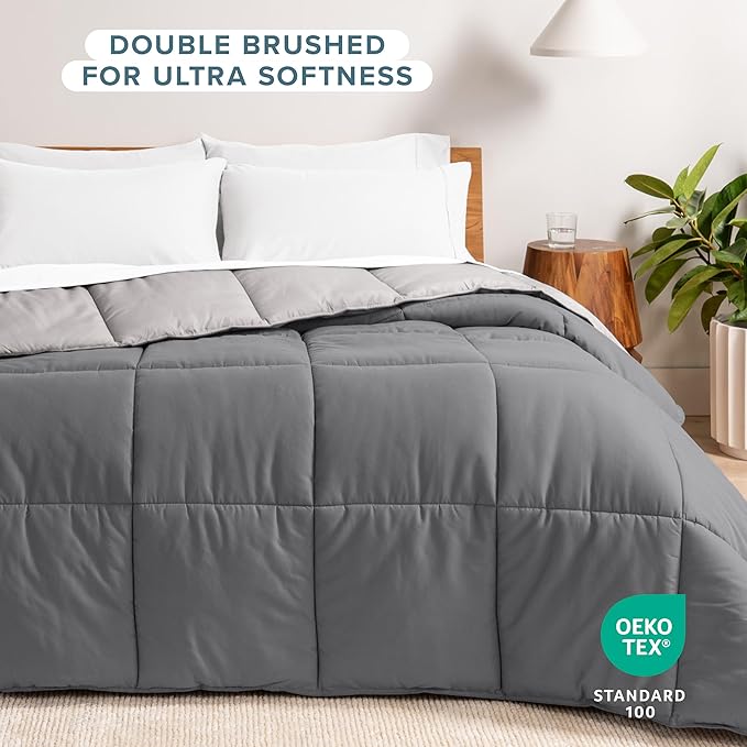 Bare Home Full Comforter - Reversible Colors - Goose Down Alternative - Ultra-Soft - Premium 1800 Series - All Season Warmth - Bedding Comforter (Full, Grey/Light Grey)