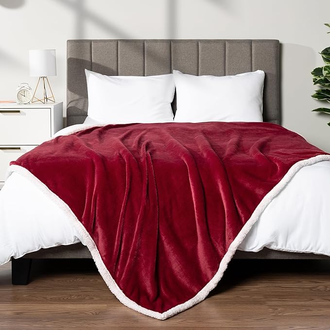 PAVILIA Sherpa Fleece Throw Blanket for Couch, Maroon Red, Plush Soft Fuzzy Sofa Blanket, Cozy Reversible Winter Throw for Women Men, 50x60 Inches
