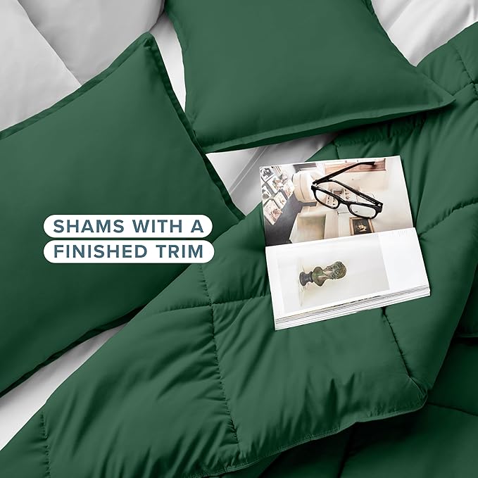 Bare Home Comforter Set - Queen Size - Ultra-Soft - Goose Down Alternative - Premium 1800 Series - All Season Warmth (Queen, Forest Green)