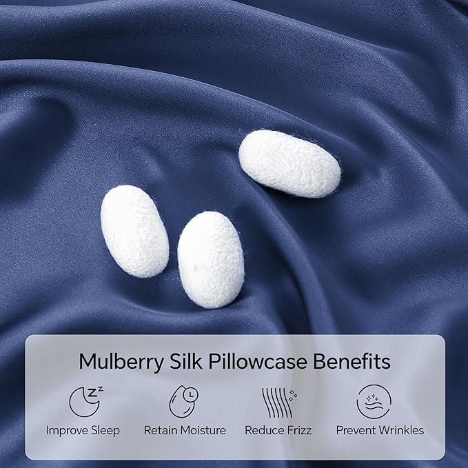 INFIIXSO Mulberry Silk Pillow Case King Size, Silk Pillowcase with Hidden Zipper 20"x36", Extraordinary Smooth and Soft Pillow Cases for Hair and Skin(Navy, 1 Pack)