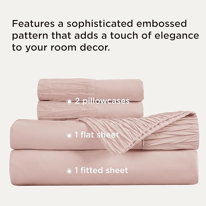 Bedsure Queen Sheet Set - 4 Pieces Soft Queen Size Sheets - Breathable & Cooling - Hotel Luxury - Easy Care Polyester Microfiber Bedding for Women, Men, Dusty Pink