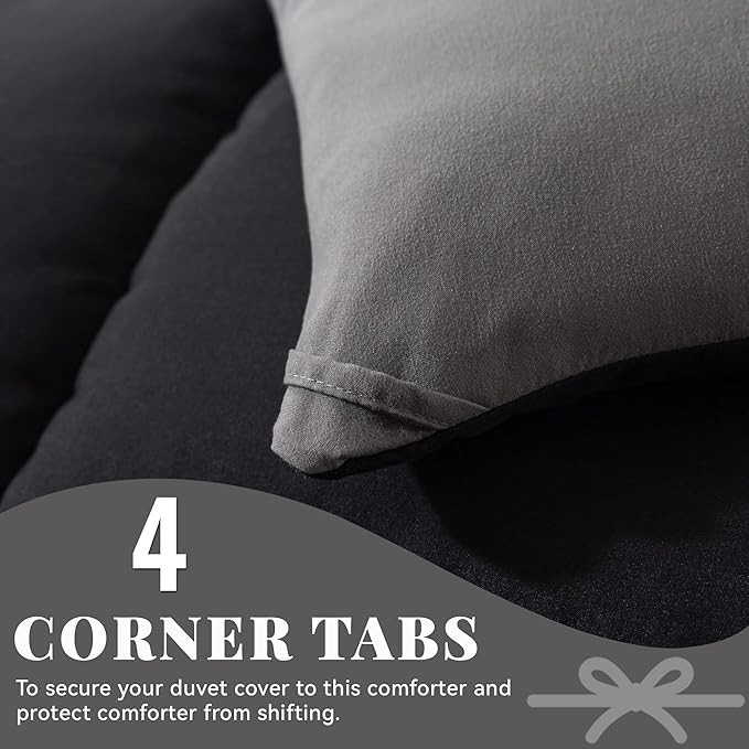 Cosybay Down Alternative Comforter (Black/Grey, Twin) - All Season Soft Quilted Twin Size Bed Comforter - Duvet Insert with Corner Tabs -Winter Summer Warm Fluffy, 64x88 inches