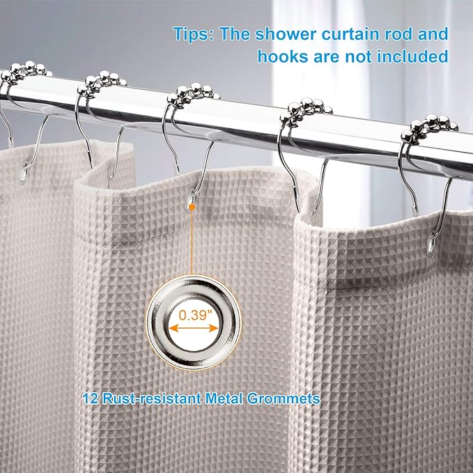 AmazerBath Waffle Shower Curtain 78 Inches Long, Khaki Shower Curtain Fabric Heavy Duty 240GSM, Hotel Quality Bathroom Shower Curtains Tan, Hooks not Included, 72 x 78 Inches