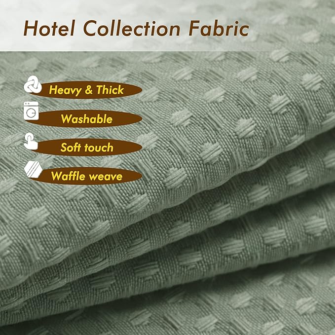 Barossa Design Sage Green Shower Curtain Waffle Weave - Hotel Luxury Heavyweight Thick Fabric Shower Curtains for Bathroom, Water Repellent, 71 x 72 inches