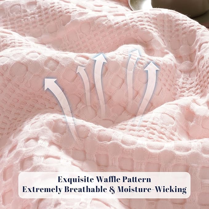 PHF Cooling Waffle Blanket King Size, Lightweight 60% Rayon Derived from Bamboo & 40% Cotton Breathable Blanket for Hot Sleepers, Soft and Luxury for Bed Couch and Sofa, 104"x90", Pink