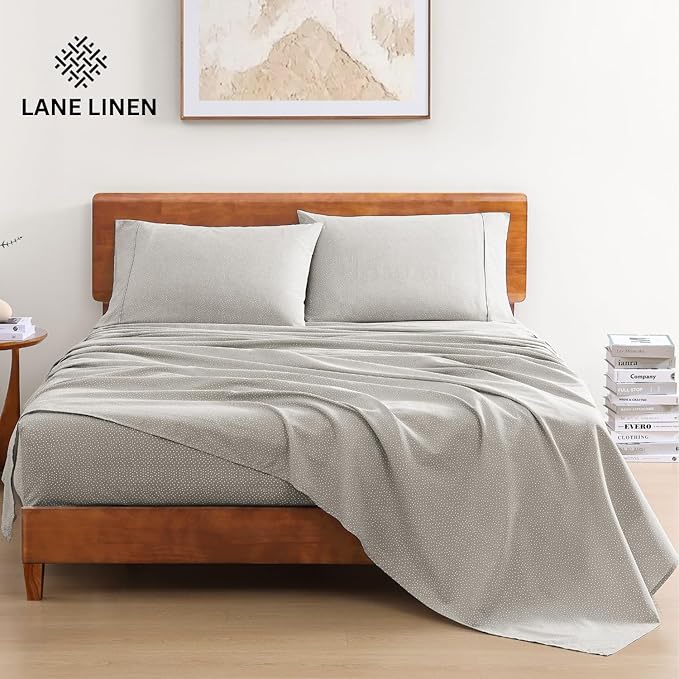 LANE LINEN 100% Organic Cotton Queen Sheets, Fade Resistant Printed Soft & Comfy Luxury Cotton Sheets, Percale Weave, 15" Deep Pocket Available in Variety of Colors- Snowdrop