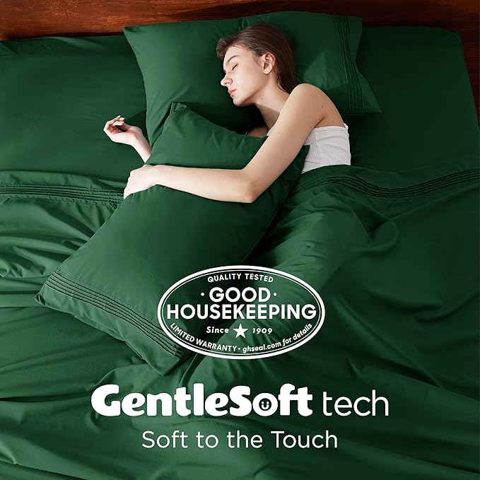 Bedsure Deep Pocket Queen Sheets Set - Fits Mattresses Up to 21 Inches Thick - 4 Piece GentleSoft Bed Sheets, Moisture Wicking, Soft & Cooling Bedsheet & Pillowcases, Easy & Secure Fit, Emerald Green