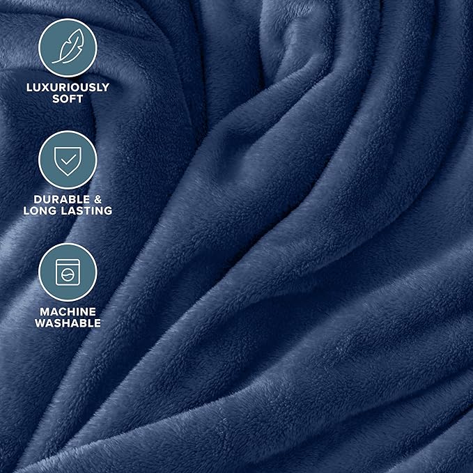 Bare Home Fleece Blanket - Throw Extra Long - Ultra-Soft Lightweight for Bed, Sofa, and Couch - Luxury Microplush - Cozy Warm Blanket (Throw XL, Dark Blue)