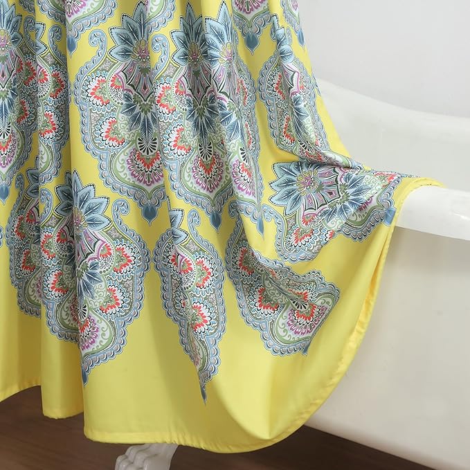Extra Long Shower Curtain 90 Inches, Water Repellent Fabric with Vibrant Brazilian Medallion Print, 12 Metal Grommets & Weighted Hem, 72x90 Inches