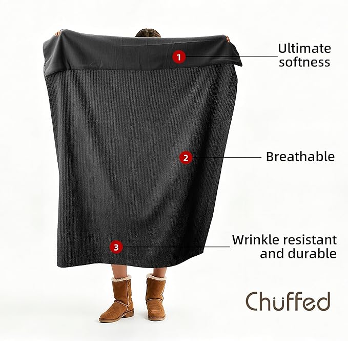 CHUFFED Cotton Waffle Blanket King Size - Plush Milk Velvet & Reversible Waffle Weave,Anti-Static 300Gsm Design，Thick Cozy Soft Winter Blanket for Bed, Couch, Sofa - Dark Grey, 104x90 Inches