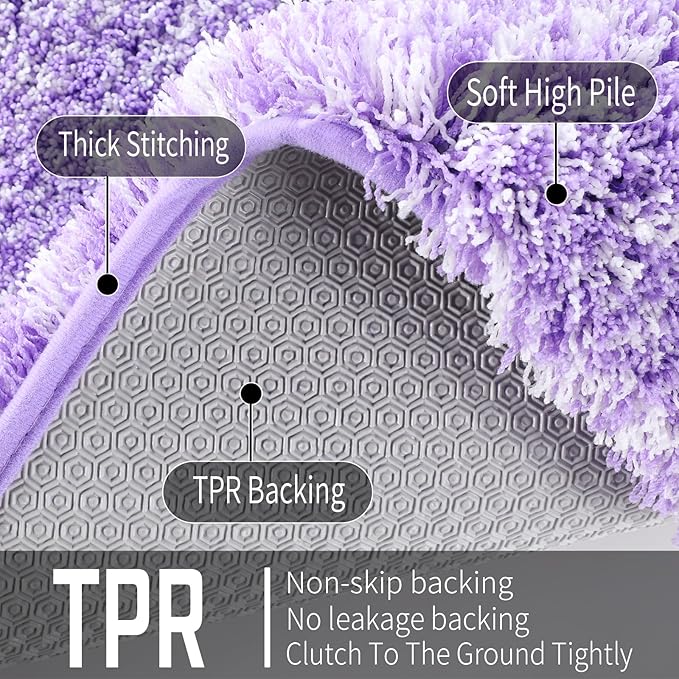 Yimobra Bathroom Rugs Non Slip Washable 36x24, Ultra Soft and Water Absorbent Bath Mats, Plush Fluffy Shower Mat Outside, Luxury Microfiber Thick Matts for Bathroom Floor/Tub, Purple and White