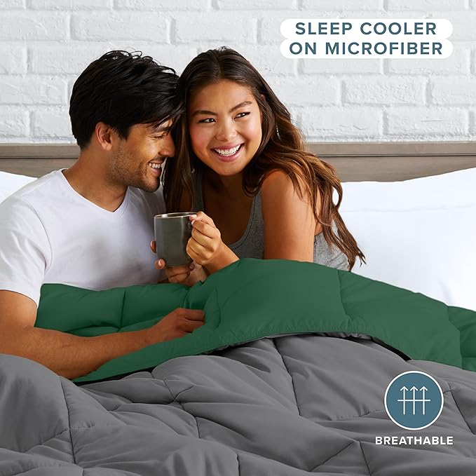 Bare Home King/California King Comforter - Reversible Colors - Goose Down Alternative - Ultra-Soft - Premium 1800 Series - All Season Warmth - Bedding Comforter (King/Cal King, Grey/Forest Green)