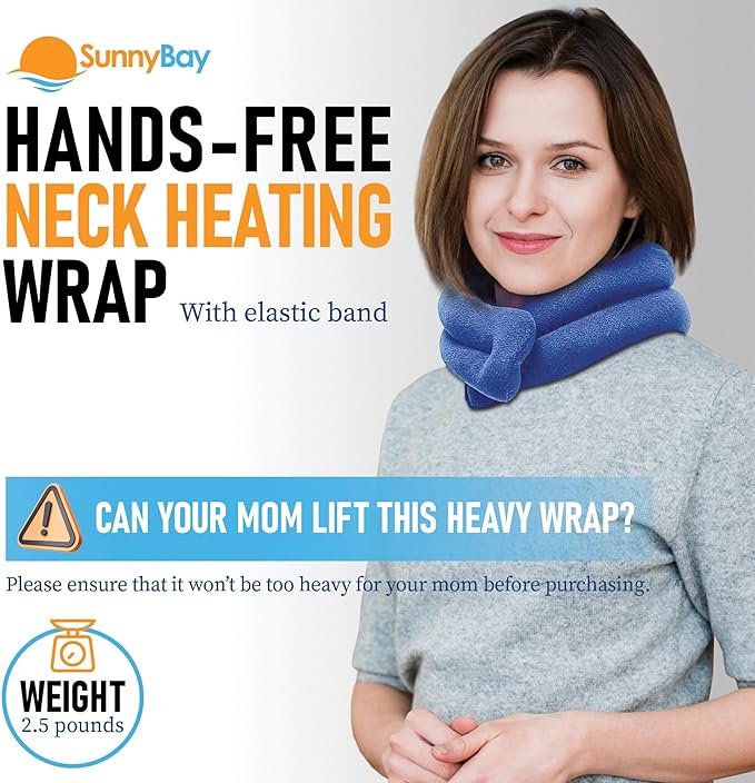 SunnyBay XL Microwave Heating Pad, Microwavable Heated Neck and Shoulder Wrap, Hands-Free Weighted Moist Hot or Cool Pack, Soft Fleece Cover and Flaxseed Filling, 30 Inch Extra-Long Length, SkyBlue