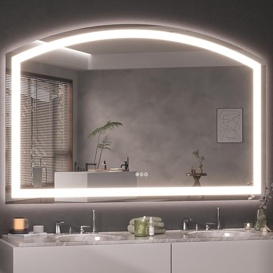 Hasipu 55x36 Inch LED Bathroom Mirror Arch Vanity Mirror with Lights Frontlit Smart Touch Sensor Dimmable 3 Colors Temperature Shatterproof Wall-Mounted Vanity Mirror Metal Frame