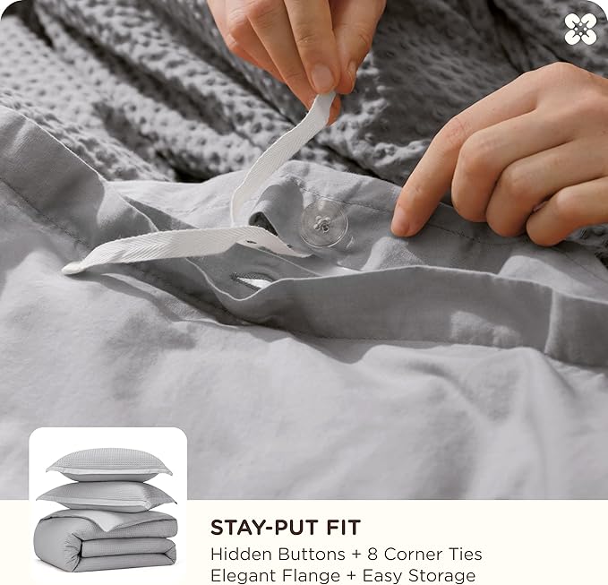 Bedsure Cotton Duvet Cover Set - 100% Cotton Waffle Weave Grey Duvet Cover California King Size, GentleSoft™ and Breathable Cal King Bedding Set for All Season, 3 Pieces, 104"x98"