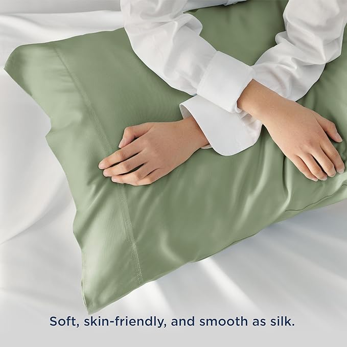 Bedsure King Size Pillow Cases Set of 2, Cooling Pillow Cases King, Rayon Derived from Bamboo Sage Green Pillowcases, Breathable & Silky Soft Bedding Pillow Covers with Envelope Closure, 20x36 Inches