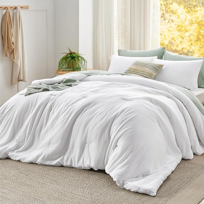 Bedsure Super King Size Comforter Set, White Soft Prewashed Bedding for All Seasons, 3 Pieces GentleSoft™ Bed Set, 1 Lightweight Comforter (120"x120") and 2 Pillowcases (20"x36")