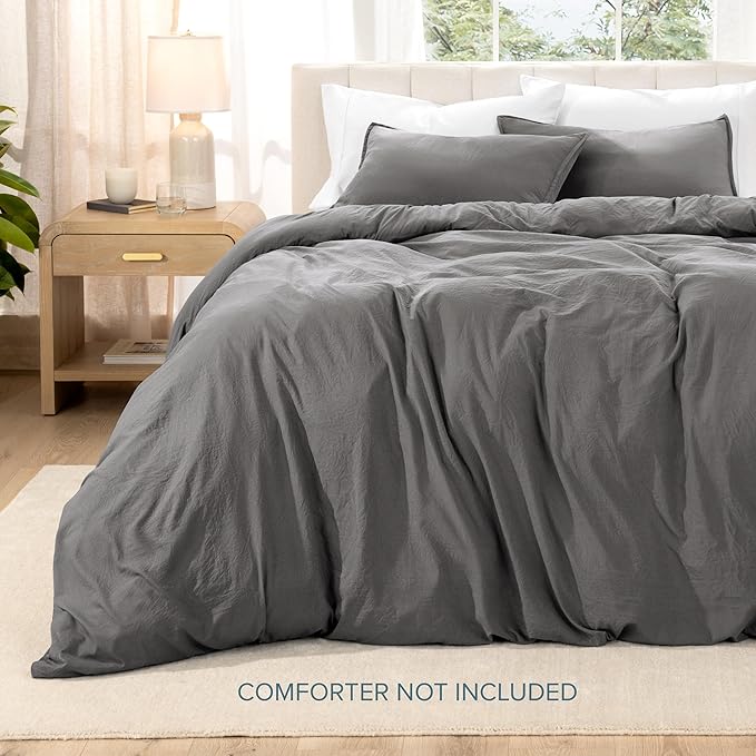 Bare Home Microfiber Duvet Cover Set - Ultra Soft Washed Microfiber - Oversized Queen Size - Linen-Like Look - Easy Care - Breathable Fabric - Our Softest Duvet Cover Set (Oversized Queen, Grey)