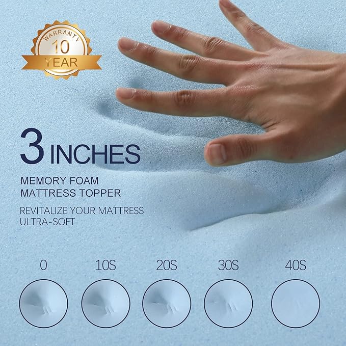 3 Inch Gel Memory Foam Mattress Topper King Size High Density Cooling Pad Pressure Relief Bed Topper (with Removable & Bamboo Cover)