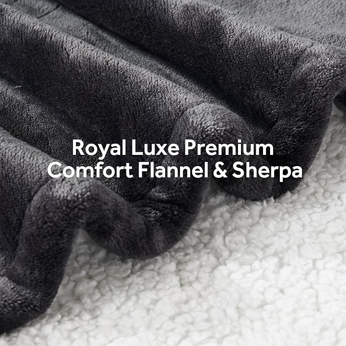 Heated Blanket Electric Blanket Queen Size Soft Flannel Sherpa, 6 Heat Levels Fast Heating, 2 to 10 Hours Auto-Off Detachable Controller Machine Washable, Grey 84"x90"