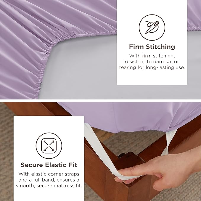 Bedsure Deep Pocket Queen Sheets Set - Fits Mattresses Up to 21 Inches Thick - 4 Piece GentleSoft Bed Sheets, Moisture Wicking, Soft & Cooling Bedsheet & Pillowcases, Easy & Secure Fit, Light Purple