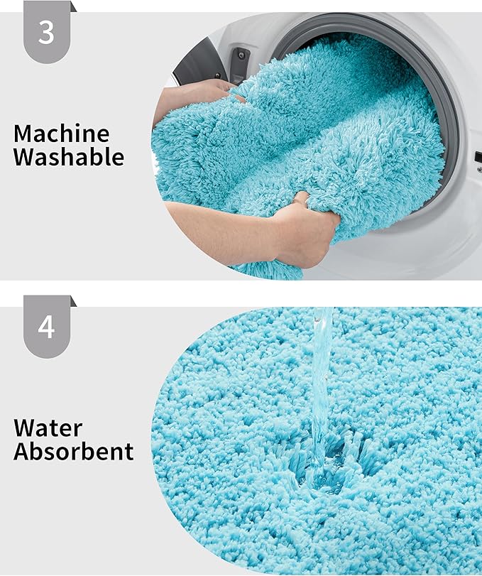 Teal Bathroom Rug 24x36 Non Slip Fluffy Bath Mat for Bathroom Floor Washable Plush Luxury Bath Rug for Tub Soft Shaggy Absorbent Shower Sink Mat