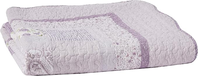 Donna Sharp Full/Queen Quilt - Lavender Rose Cotton Contemporary Quilt with Patchwork Pattern - Fits Queen Size and Full Size Beds - Machine Washable